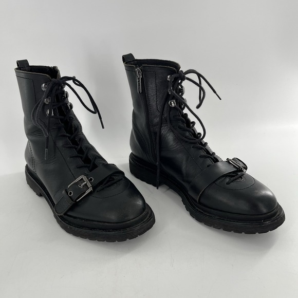 Franco Sarto Booties Ankle Boot Block Heel Buckle Lace Zip Moto Black 8.5 Goth - Picture 11 of 16